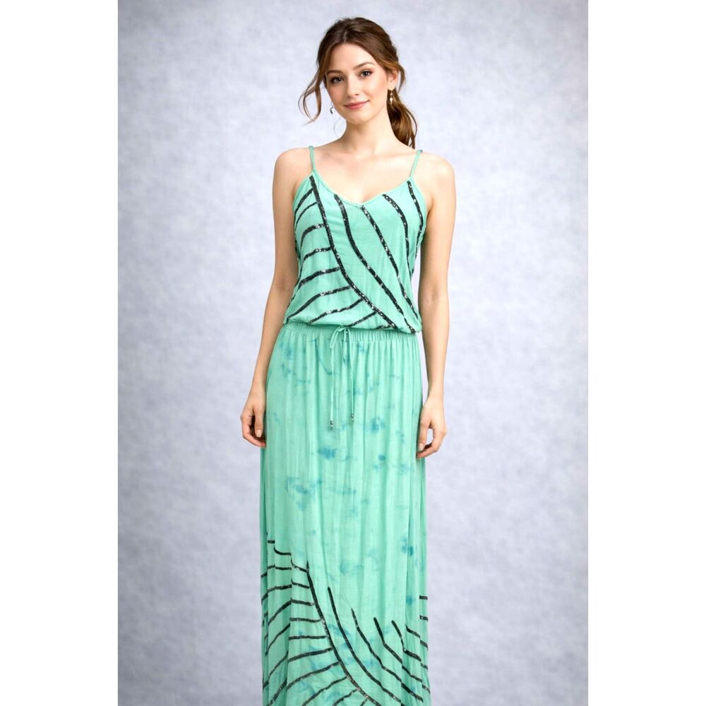 Boston Proper maxi dress Y2K sequins embellished green summer casual women XS